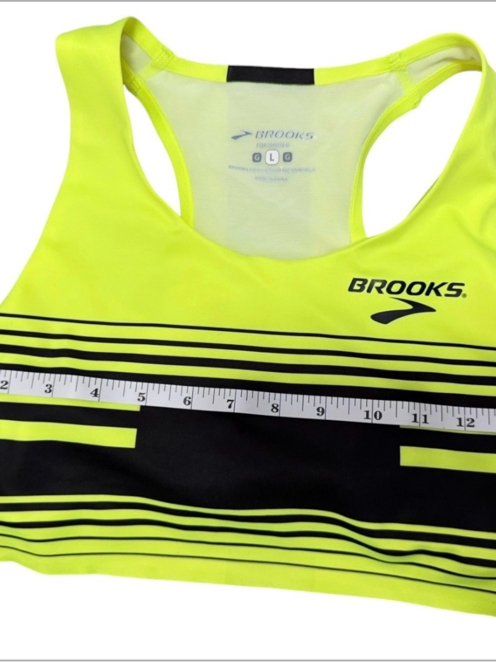 Brooks Neon Yellow and Black Striped Racerback Sports Bra